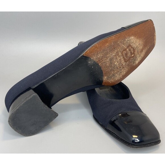 Vtg 90s Stuart Weitzman Square Toe Block Heels Pumps Womens 6.5 Navy Slip On - Picture 11 of 12